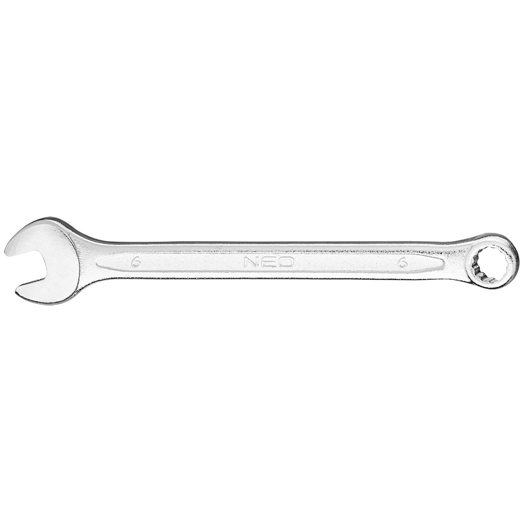 TOP-09-706--Klucz płasko-oczkowy 6 x 100 mm, stal CrV, DIN3113, przetłoczenie, wykończenie satynowe, polerowana główka odgięta pod kątem 15°, certyfikat TÜV M+T, 25 lat gwarancji