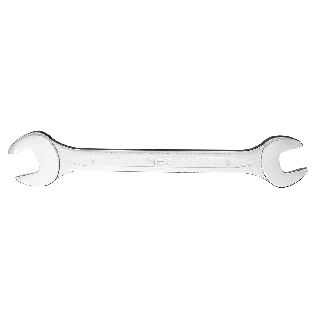 TOP-09-806--Klucz płaski dwustronny 6 x 7 mm, stal CrV, DIN3110, przetłoczenie, wykończenie satynowe, polerowana główka, certyfikat TÜV M+T, 25 lat gwarancji