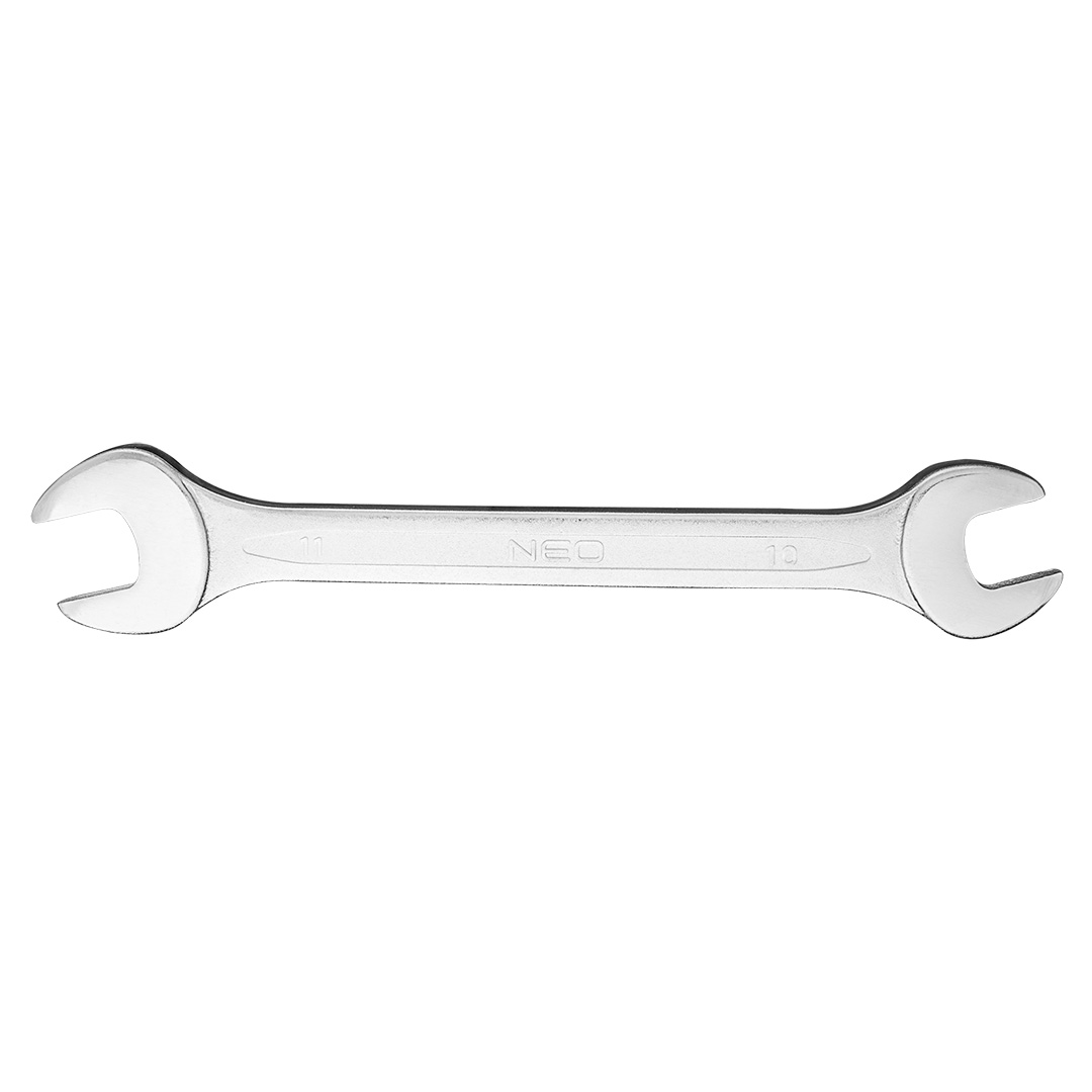 TOP-09-810--Klucz płaski dwustronny 10 x 11 mm, stal CrV, DIN3110, przetłoczenie, wykończenie satynowe, polerowana główka, certyfikat TÜV M+T, 25 lat gwarancji