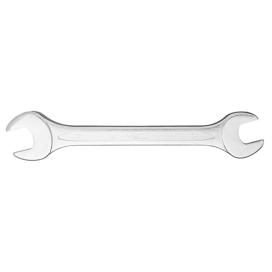 TOP-09-816--Klucz płaski dwustronny 16 x 17 mm, stal CrV, DIN3110, przetłoczenie, wykończenie satynowe, polerowana główka, certyfikat TÜV M+T, 25 lat gwarancji