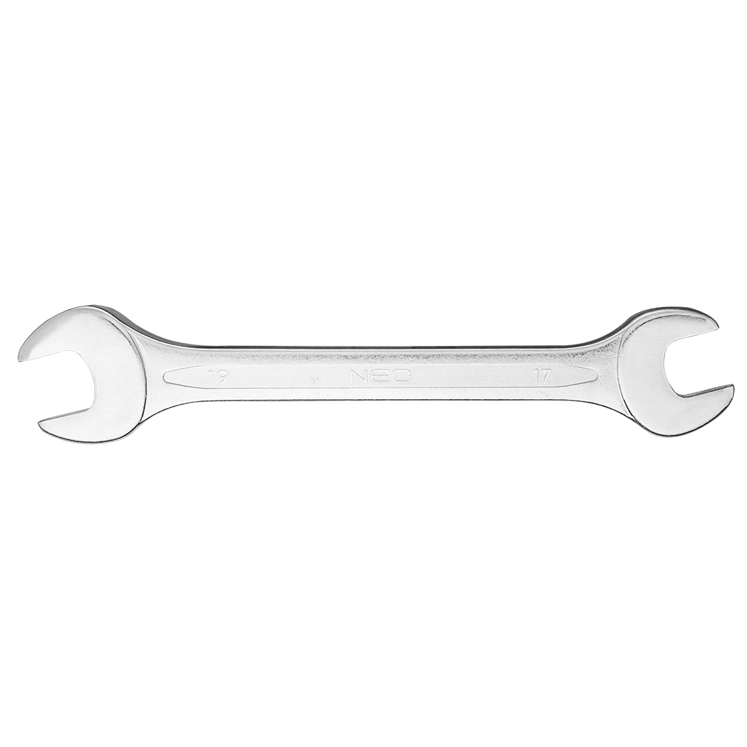 TOP-09-817--Klucz płaski dwustronny 17 x 19 mm, stal CrV, DIN3110, przetłoczenie, wykończenie satynowe, polerowana główka, certyfikat TÜV M+T, 25 lat gwarancji