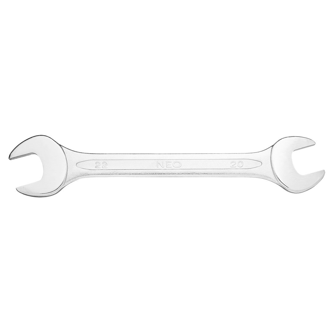 TOP-09-820--Klucz płaski dwustronny 20 x 22 mm, stal CrV, DIN3110, przetłoczenie, wykończenie satynowe, polerowana główka, certyfikat TÜV M+T, 25 lat gwarancji