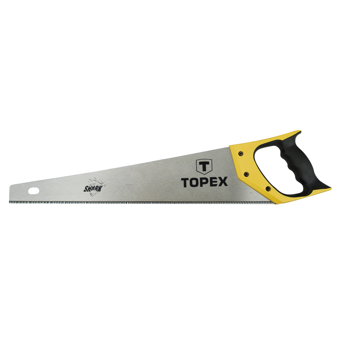 TOP-10A447--Piła płatnica Shark, 450 mm, 11 TPI, trójstronnie ostrzone, hartowane zęby, dwumateriałowy uchwyt