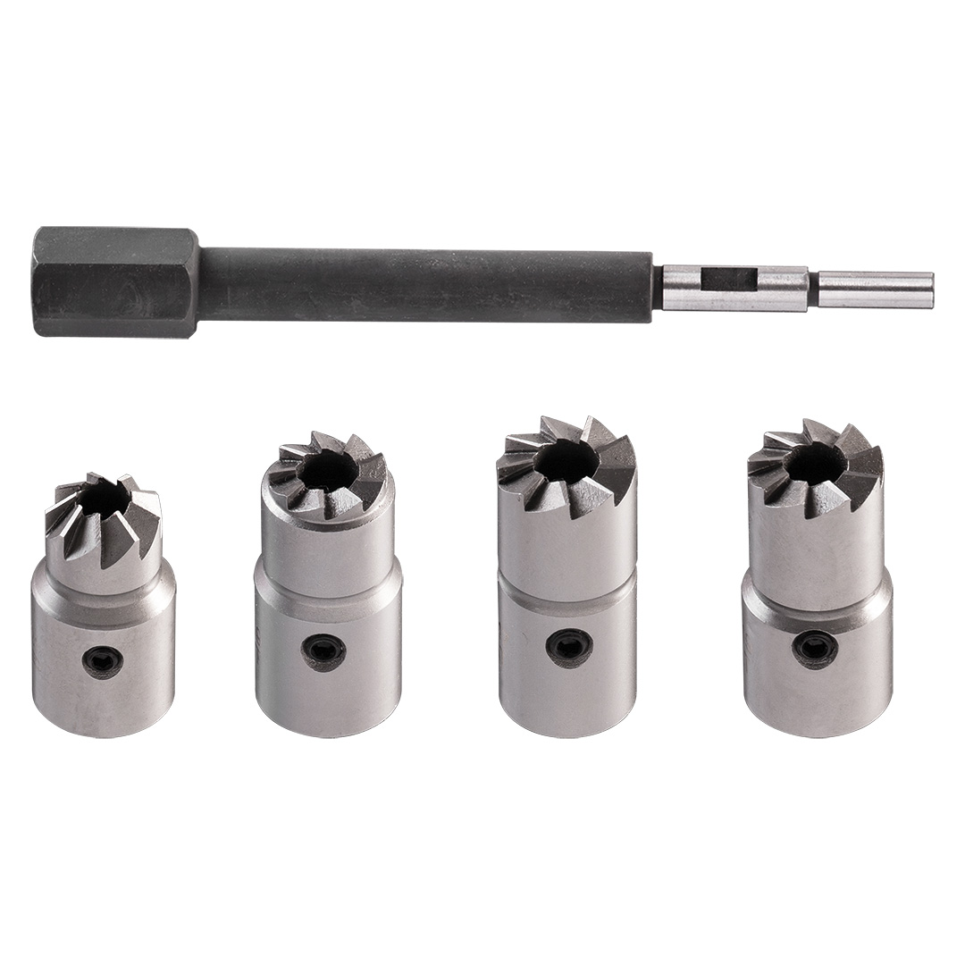 TOP-11-218--Frez do gniazd zaworowych diesel: frez 15 mm płaski uniwersalny; frez 17 mm płaski dla wtryskiwaczy Delphi/Bosch (BMW/PSA/Renault/Ford); frez 19 mm płaski dla wtryskiwaczy Bosch (Mercedes CRD); frez 19 mm kątowy do wtryskiwaczy Fiat/Iveco, trzpień pi