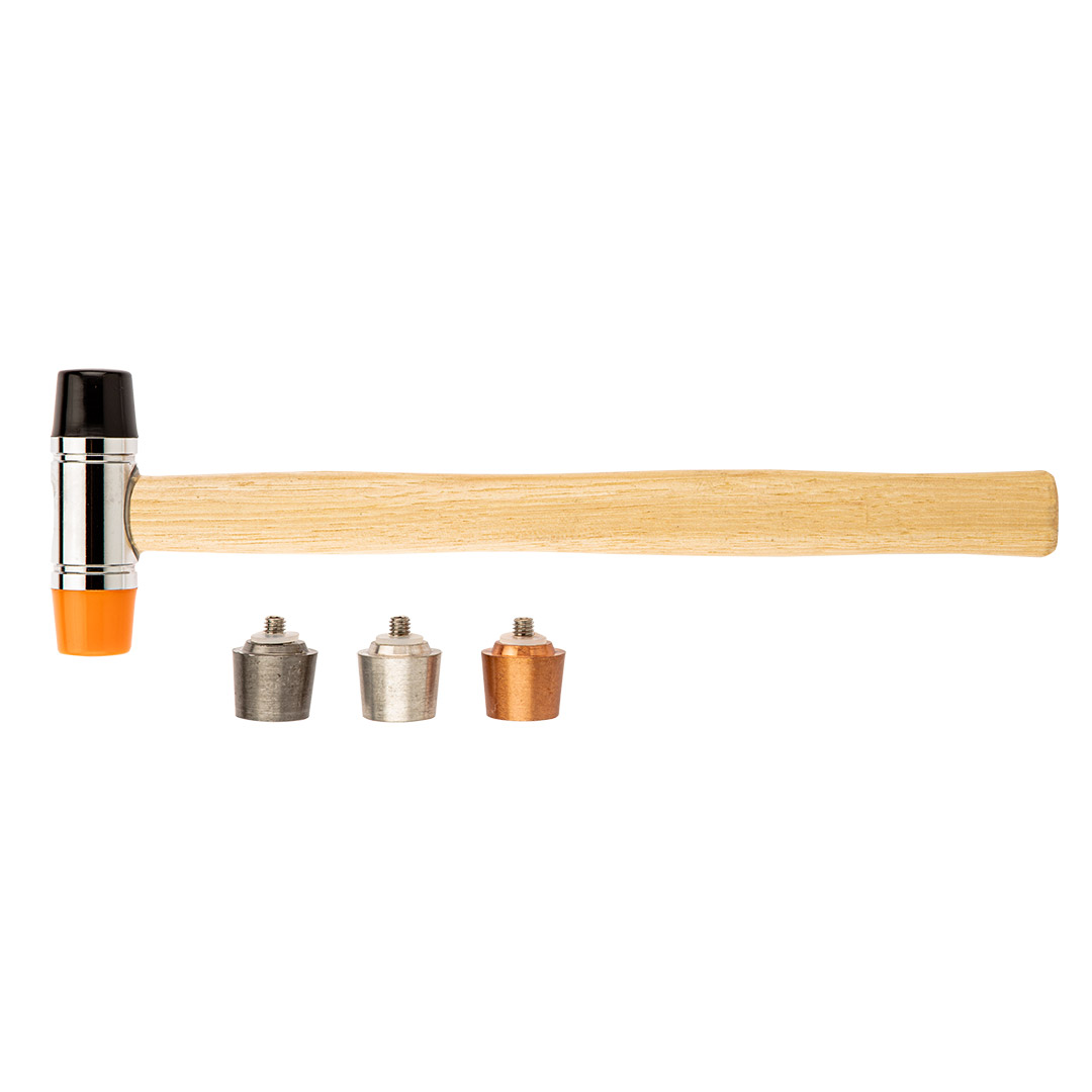 TOP-11-633--Młotek z wymiennymi końcówkami 150g/22 mm, w zestawie 5 końcówek: stalowa, aluminiowa, miedziana, poliuretanowa, nylonowa