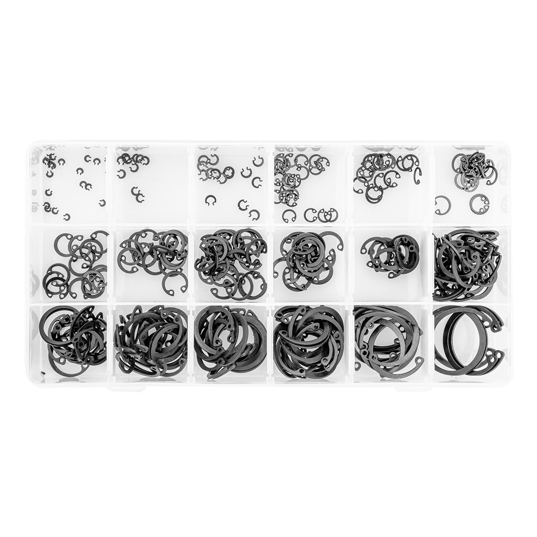 TOP-11-975--Pierścienie segera, wewnętrzne: 20 x 3 mm, 10 x 4 mm, 15 x 5 mm, 25 x 6 mm, 15 x 8 mm, 20 x 9 mm, 15 x 11 mm, 15 x 12 mm, 25 x 13 mm, 15 x 14 mm, 20 x 15 mm, 25 x 19 mm, 15 x 20 mm, 20 x 22 mm, 15 x 25 mm, 15 x 26 mm, 10 x 28 mm, 5 x 32 mm