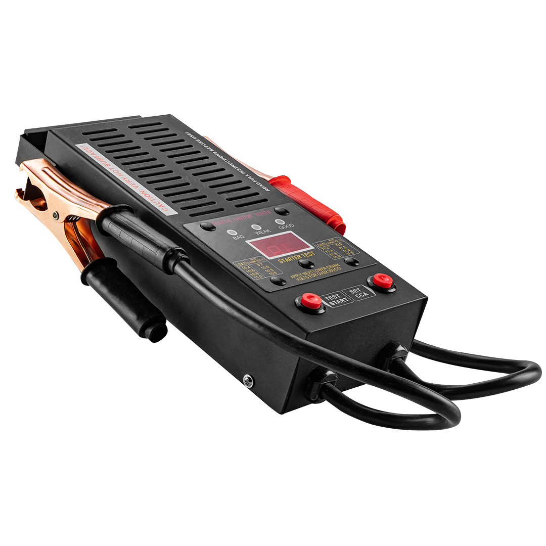 TOP-11-985--Tester akumulatorów 125 A 12 V, wyświetlacz cyfrowy 0 - 16V, dokładność pomiaru +/- 0.2V, test - 10 sek. / 1 minuta na wystudzenie, max. 3 testy w ciągu 5 minut.
