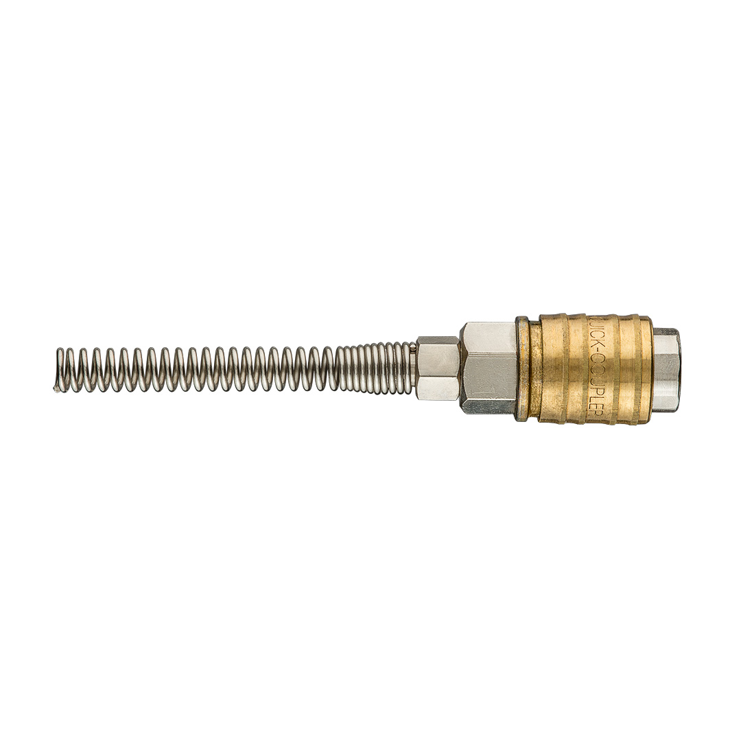 TOP-12-600--Szybkozłączka do kompresora z wyjściem na wąż 4 x 6 mm, stal nierdzewna, mosiądz, sprężynka, maksymalne ciśnienie 16 barów, CE