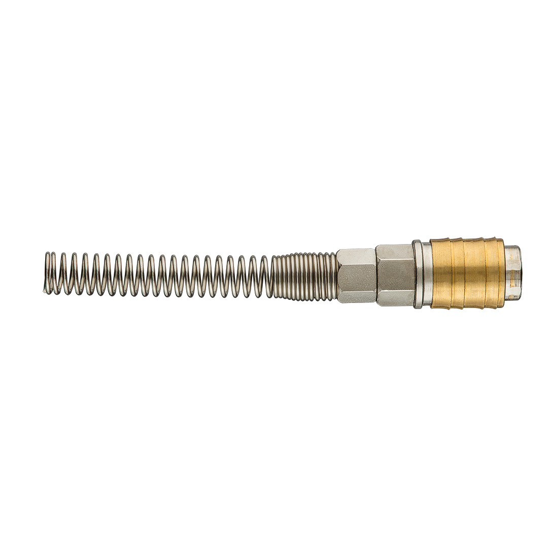 TOP-12-602--Szybkozłączka do kompresora z wyjściem na wąż 8 x 10 mm, stal nierdzewna, mosiądz, sprężynka, maksymalne ciśnienie 16 barów, CE