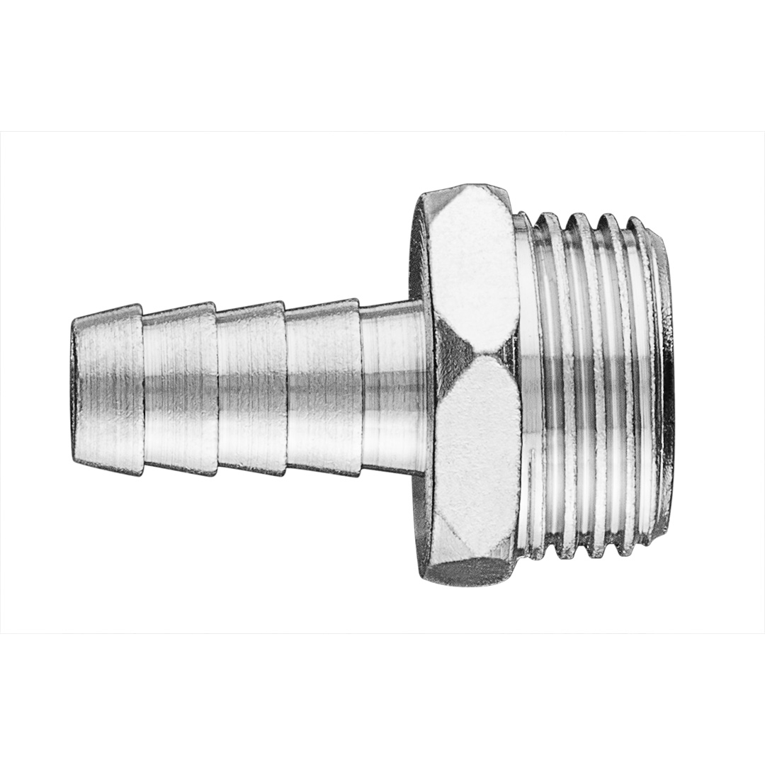 TOP-12-617--Złącze do węża 10 mm z gwintem zewnętrznym 1/2", mosiężne, niklowane, maksymalne ciśnienie 16 barów, CE