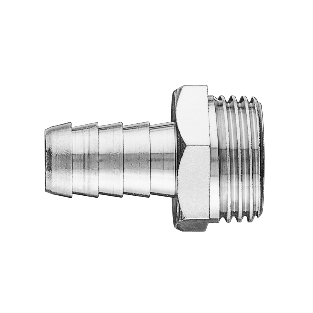TOP-12-618--Złącze do węża 12 mm z gwintem zewnętrznym 1/2", mosiężne, niklowane, maksymalne ciśnienie 16 barów, CE