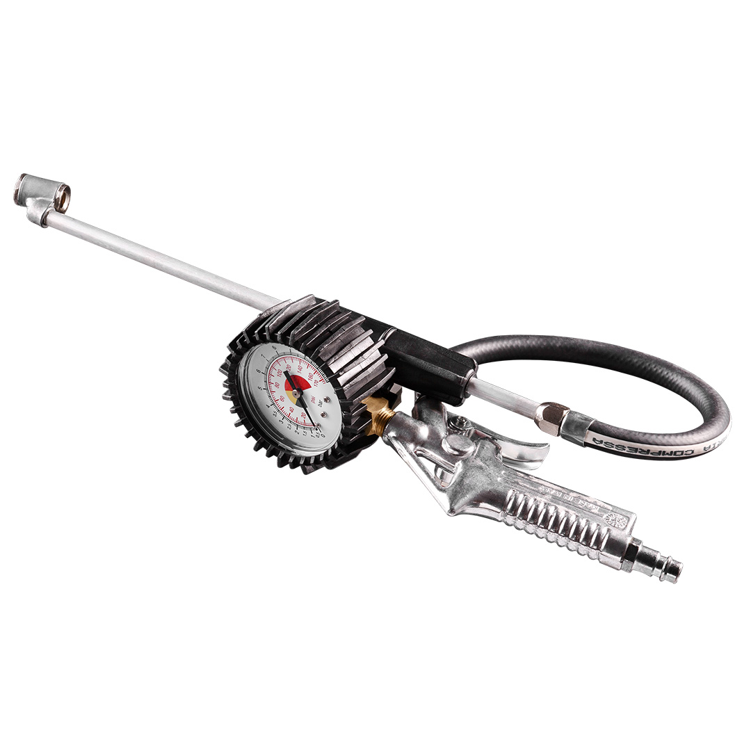 TOP-14-716--Pistolet do pompowania z manometrem O 63 mm, długa końcówka, zużycie powietrza 200 l/min., maksymalne ciśnienie robocze 12 barów, CE