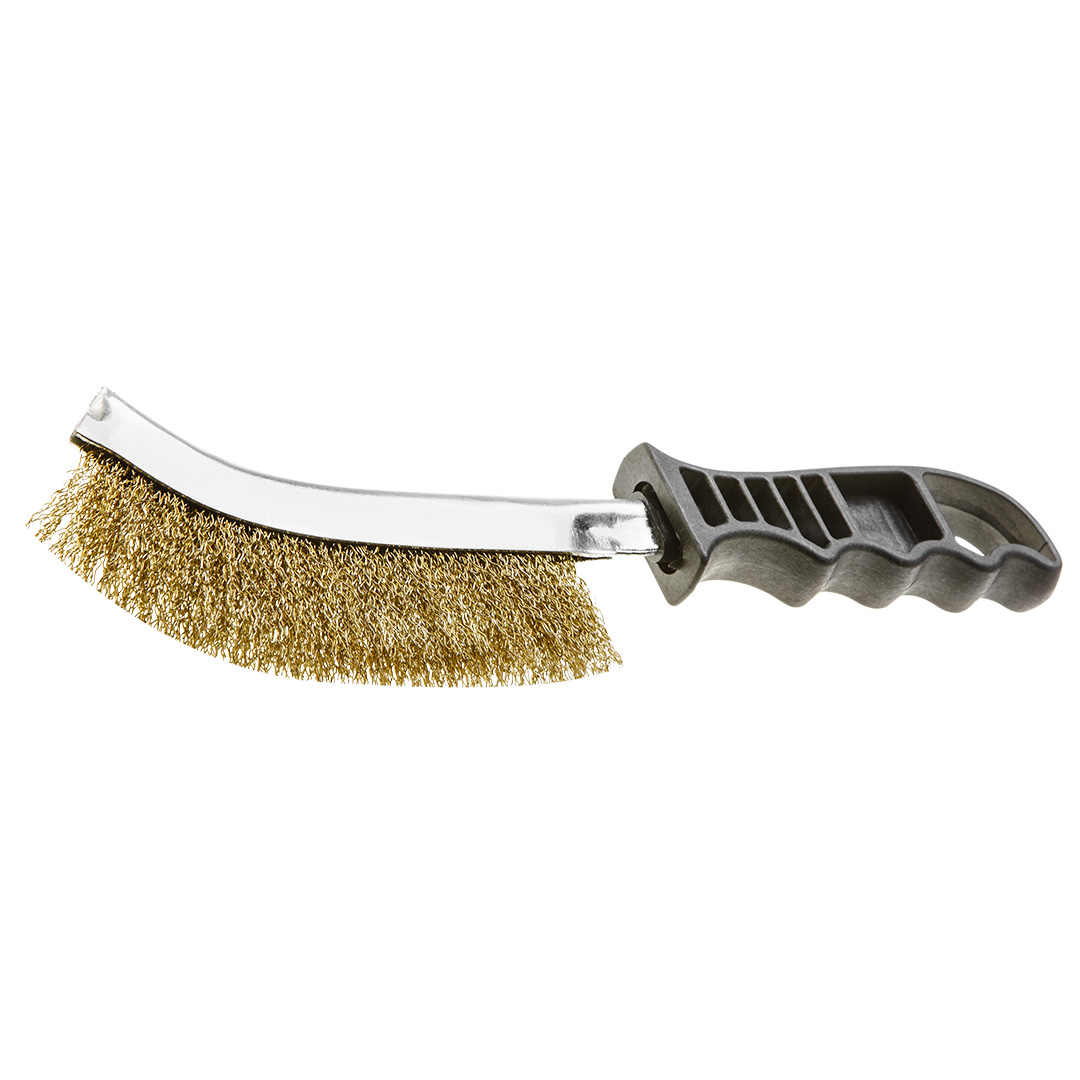 TOP-14A523--Szczotka druciana 240 mm, plastikowy uchwyt, drut stalowy mosiądzowany i karbowany