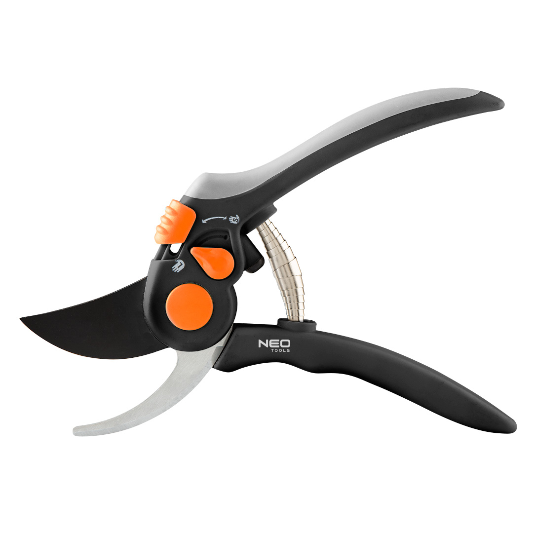 TOP-15-202--Sekator by-pass, długość całkowita 200 mm, maksymalna średnica cięcia 18 mm, ergonomicznie ukształtowany uchwyt z miękkimi gumowymi uchwytami TPR dla lepszego chwytu i komfortu, łatwa i bezpieczna blokada kciukiem dla prawej i lewej ręki, regulowany 