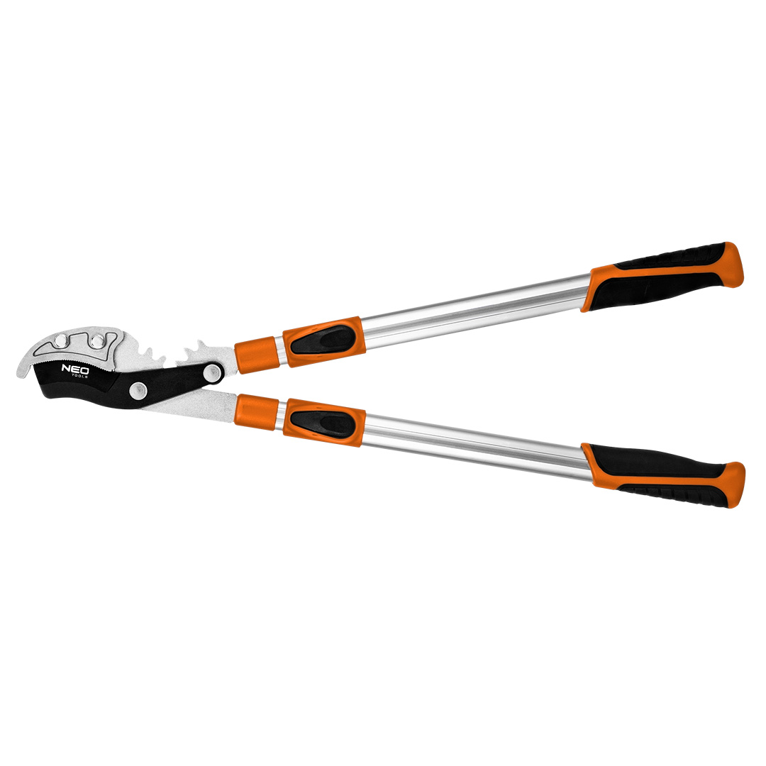 TOP-15-254--Kowadełkowy sekator do gałęzi, długość całkowita 670 mm, maksymalna średnica cięcia 42 mm, przekładnia rolkowa zwiększa moc cięcia o 60%, ostrza z powłoką nieprzywierającą, aluminiowe teleskopowe uchwyty zwiększające zasięg sekatorów do 970 mm, uchwy