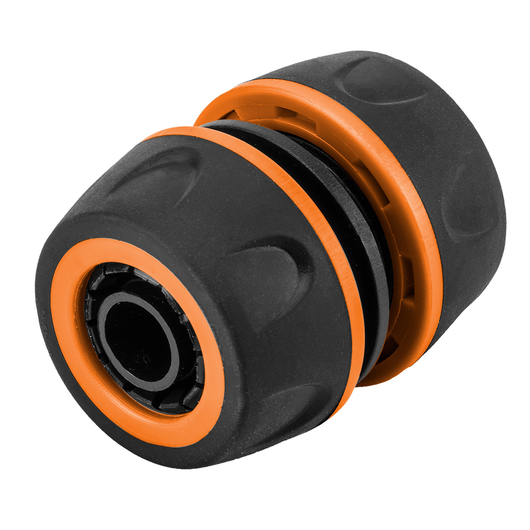 TOP-15-742--Reparator węża 1/2", dwumateriałowy, wykonane z wysokiej jakości tworzywa, pokrycie gumą  pozwala na pewny chwyt i zapobiega wyślizgiwaniu się z ręki, pozwala na naprawę uszkodzonego węża lub połączenie węży w celu ich przedłużenia