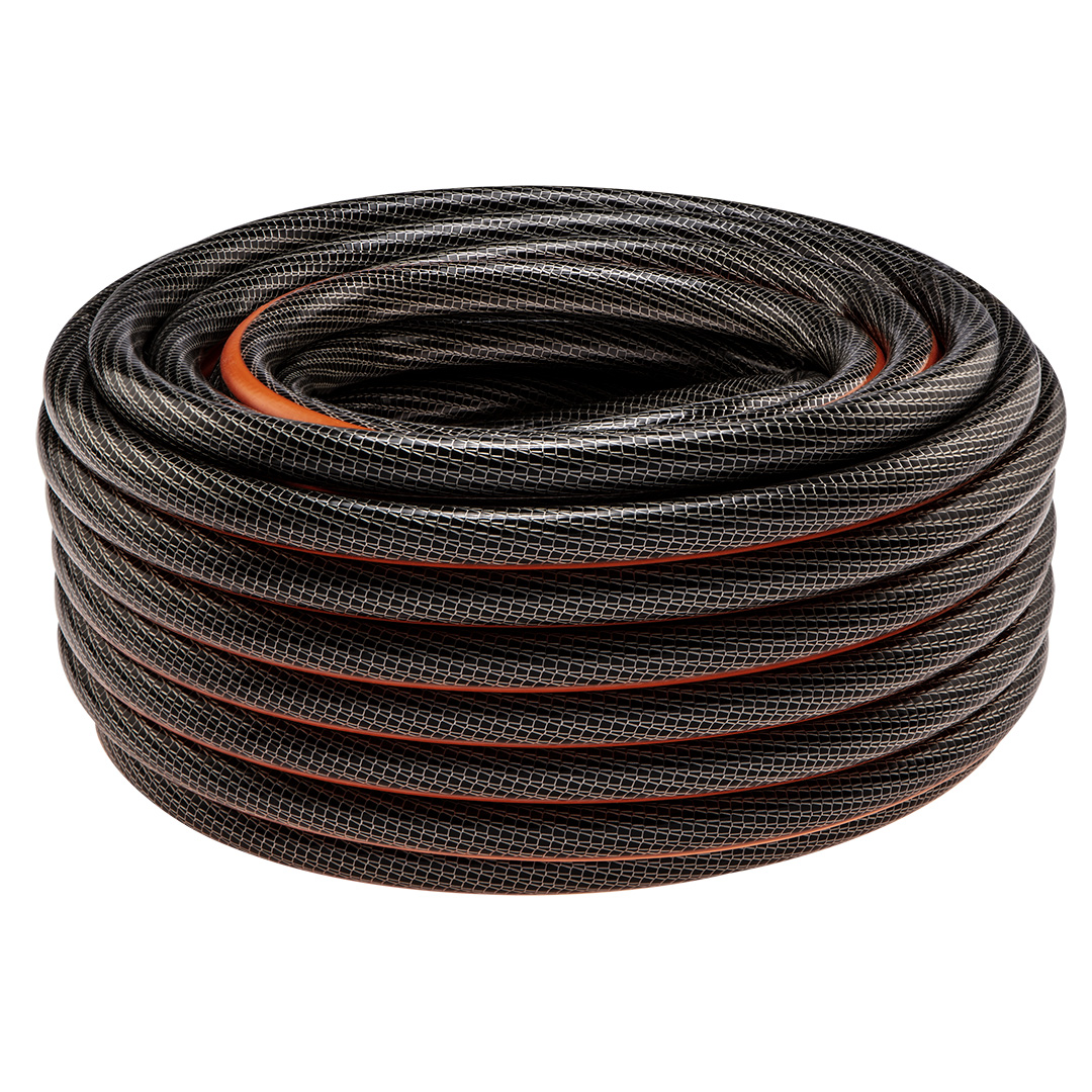 TOP-15-841--Wąż ogrodowy ogrodowy 1/2" x 30 m,  6-warstwowy NEO PROFESSIONAL, wykonany z elastycznego PVC i przędzy poliestrowej z dwoma oplotami (krzyżowym i trykotowym), ciśnienie robocze 10 bar, ciśnienie rozrywające 30 bar, z systemem zabezpieczającym p