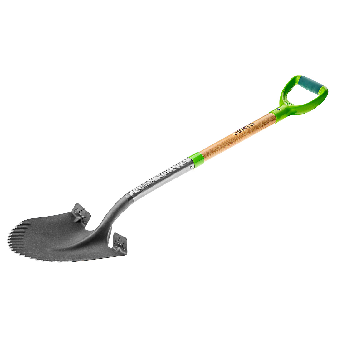 TOP-15G001--Szpadel ostry, drewniany trzonek, hartowana głowica, dwumateriałowa rękojeść z tworzywa sztucznego, długość całkowita 1150 mm.
