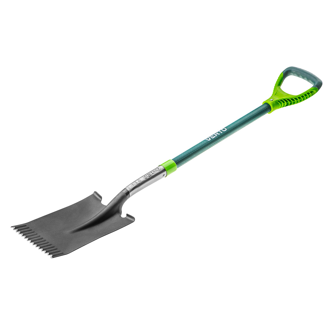 TOP-15G004--Szpadel prosty, trzonek z włókna szklanego, hartowana głowica, dwumateriałowa rękojeść z tworzywa sztucznego, długość całkowita 1250 mm.