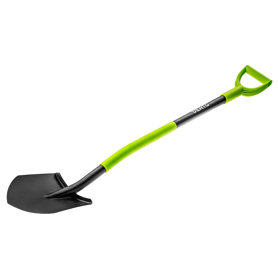 TOP-15G010--Szpadel ostry, metalowy trzonek, hartowana głowica, rękojeść z tworzywa sztucznego, długość całkowita 1250 mm.