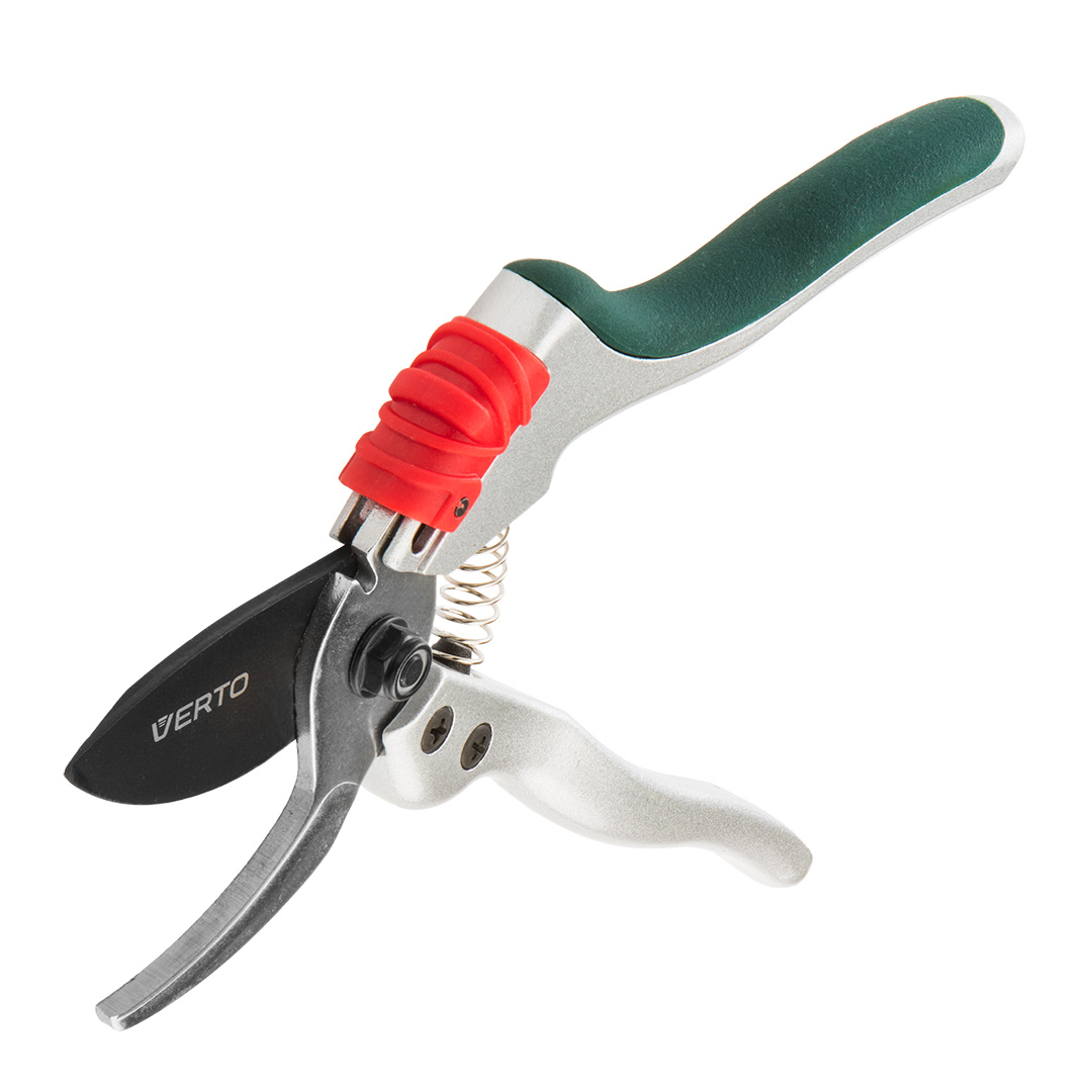 TOP-15G206--Sekator ogrodowy uniwersalny aluminiowy 195 mm, maksymalna średnica cięcia 18 mm, pokrycie PTFE, ergonomiczne odgięcie ostrzy 15°, antypoślizgowy uchwyt