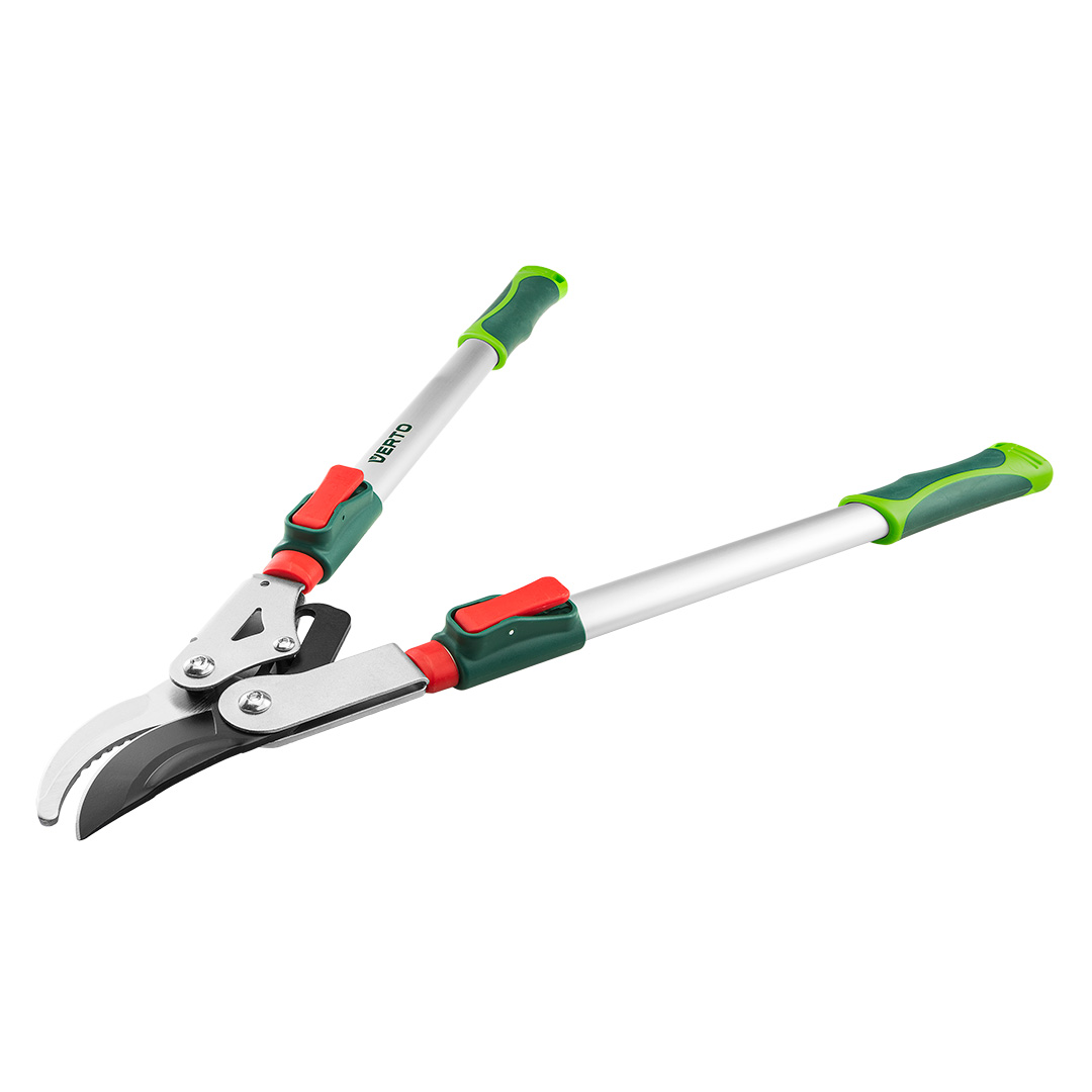 TOP-15G258--Sekator do gałęzi uniwersalny 670 mm, maksymalna średnica cięcia 45 mm, teleskopowe ramiona (67-97 cm), uchwyty aluminiowe,  dźwignia zwiększająca siłę cięcia (+40%), pokrycie PTFE,  antypoślizgowe uchwyty