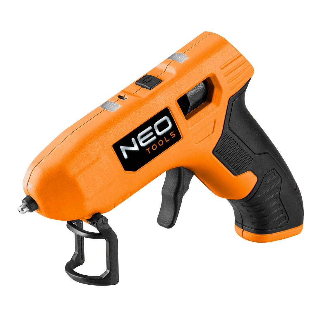 TOP-17-083--Pistolet klejowy 11 mm, 4V, zasilanie USB, niekapiąca metalowa końcówka, podstawka, bateria Li-ion, 4V, 18650, 2200 mAh, certyfikat CE
