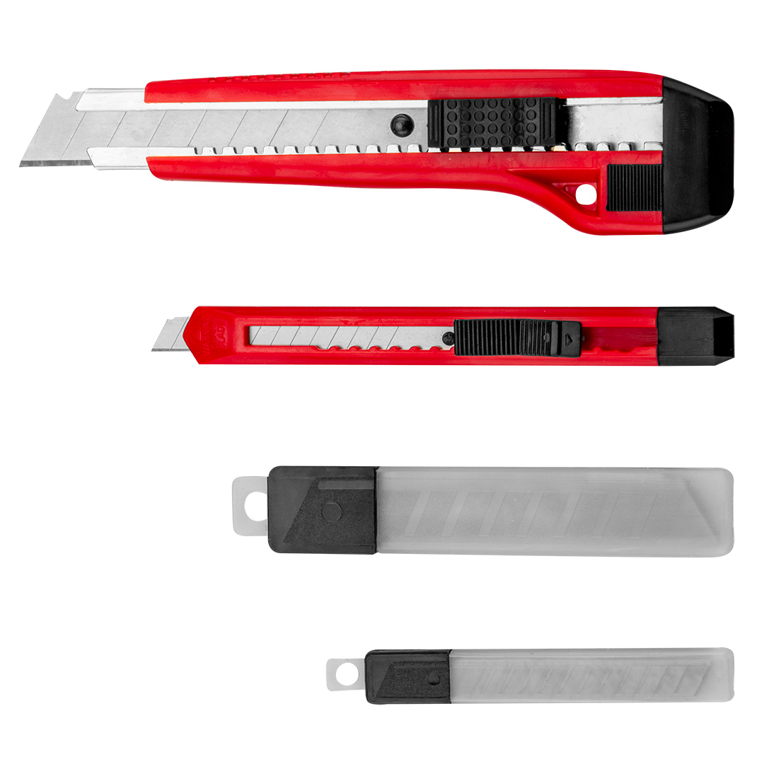 TOP-17B531--Zestaw noży z ostrzami, nóż z ostrzem łamanym 18 mm z metalową prowadnicą ostrza, nóż z ostrzem łamanym 9 mm, ostrza 18 mm, ostrza 9 mm