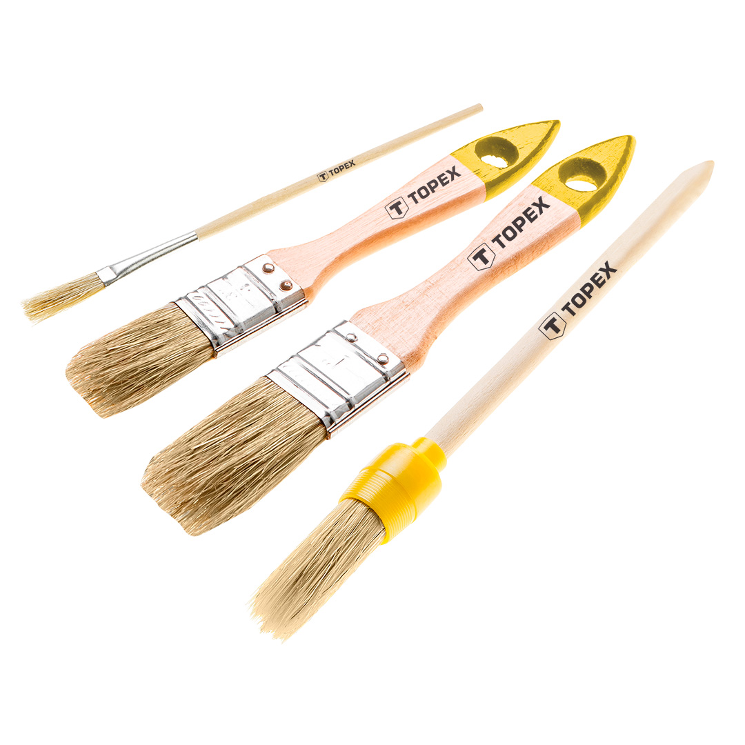 TOP-20B817--Zestaw pędzli 4 szt., 2 pędzle płaskie 1", 1.5", 1 pędzel owalny 4, 1 pędzel mini, uniwersalne