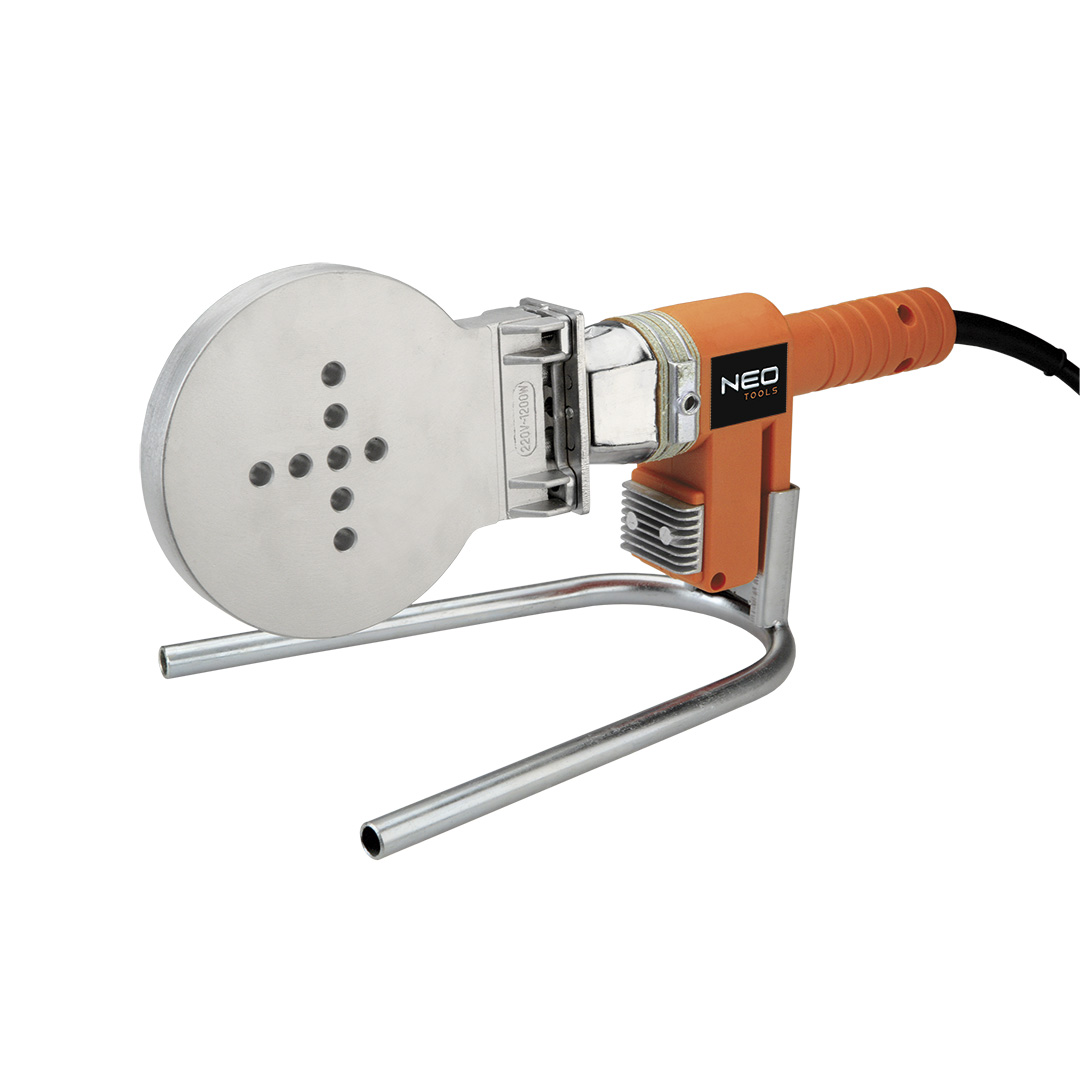 TOP-21-002--Zgrzewarka do rur z tworzyw sztucznych 1200W, do mufek i rur: PE, PP, PB o O do 110 mm, zasilanie 230V, 50Hz, masa 6.9 kg, temperatura głowicy 260°C, stojak, walizka, CE