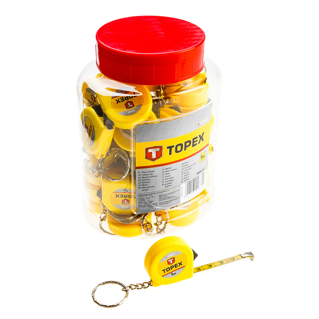 TOP-27C001--Mini miarka, długość 1 m, obudowa z tworzywa sztucznego, automatyczny mechanizm zwijania taśmy