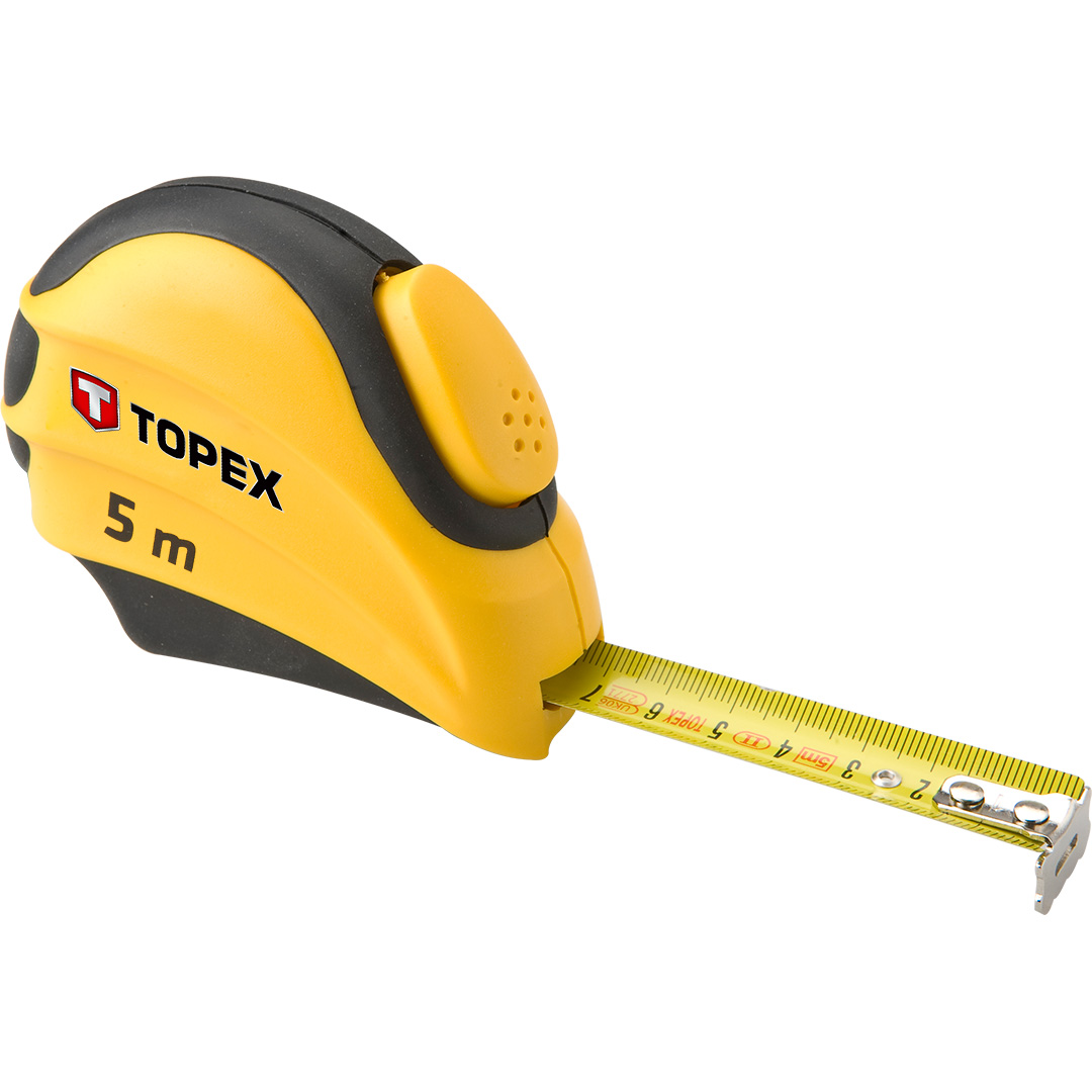 TOP-27C385--Miara zwijana stalowa 5 m x 19 mm, automatyczna blokada zwijania taśmy, dwumateriałowa obudowa, podwójna powłoka lakiernicza