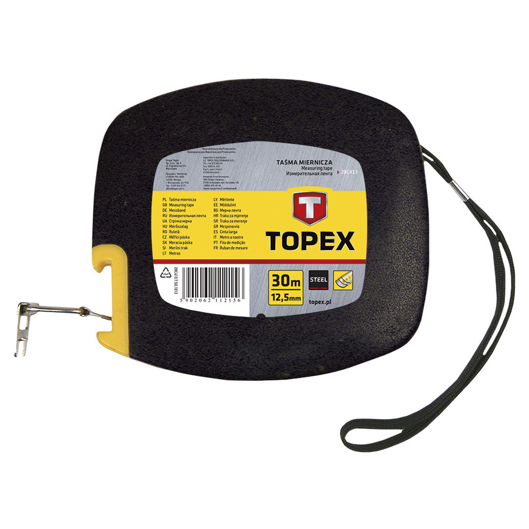 TOP-28C413--Taśma miernicza stalowa 30 m x 12.5 mm, zaczep końcowy