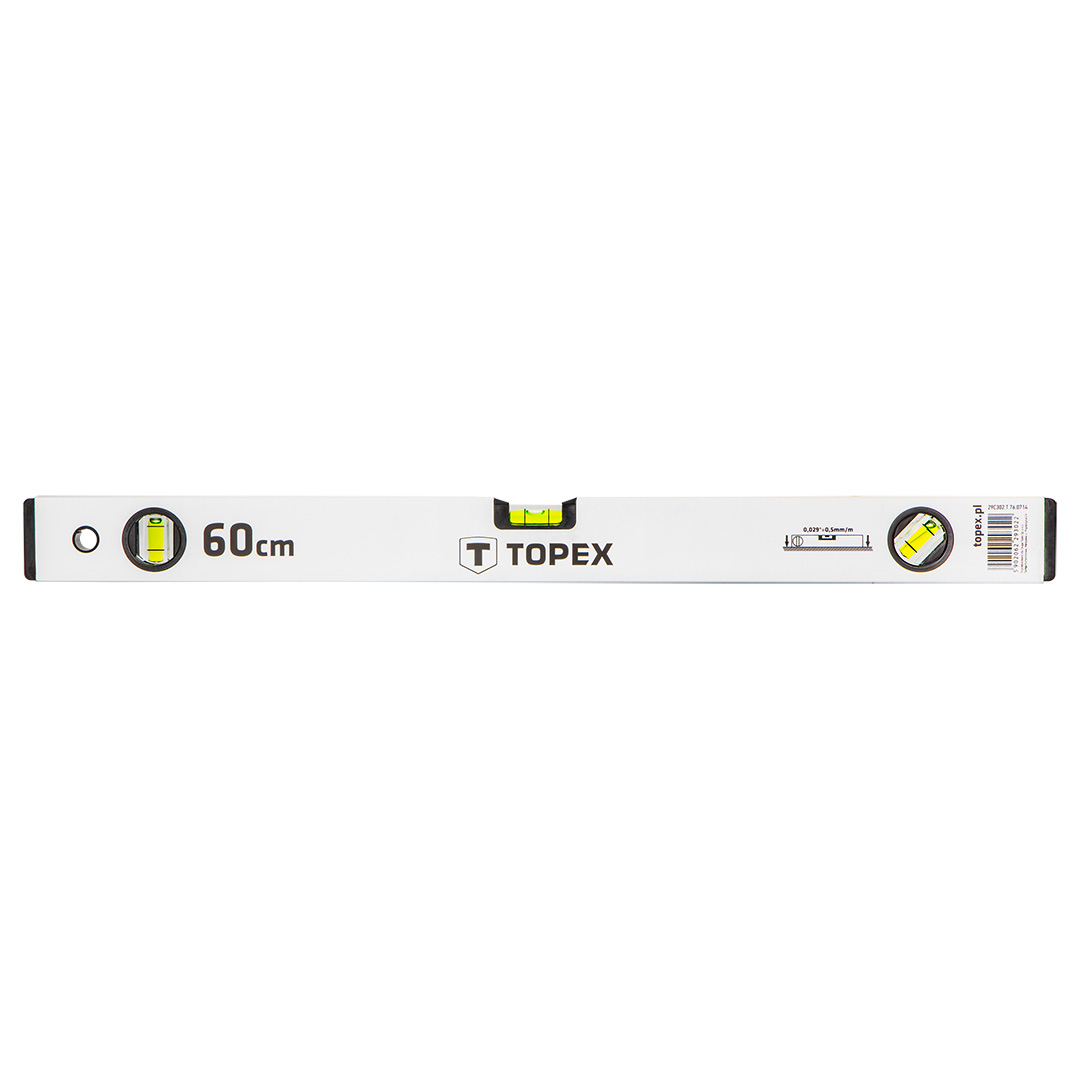TOP-29C302--Poziomnica aluminiowa anodowana 60 cm, 3 libelle, (HxW) 50 x 20 mm, dokładność pomiaru 0.5 mm/m