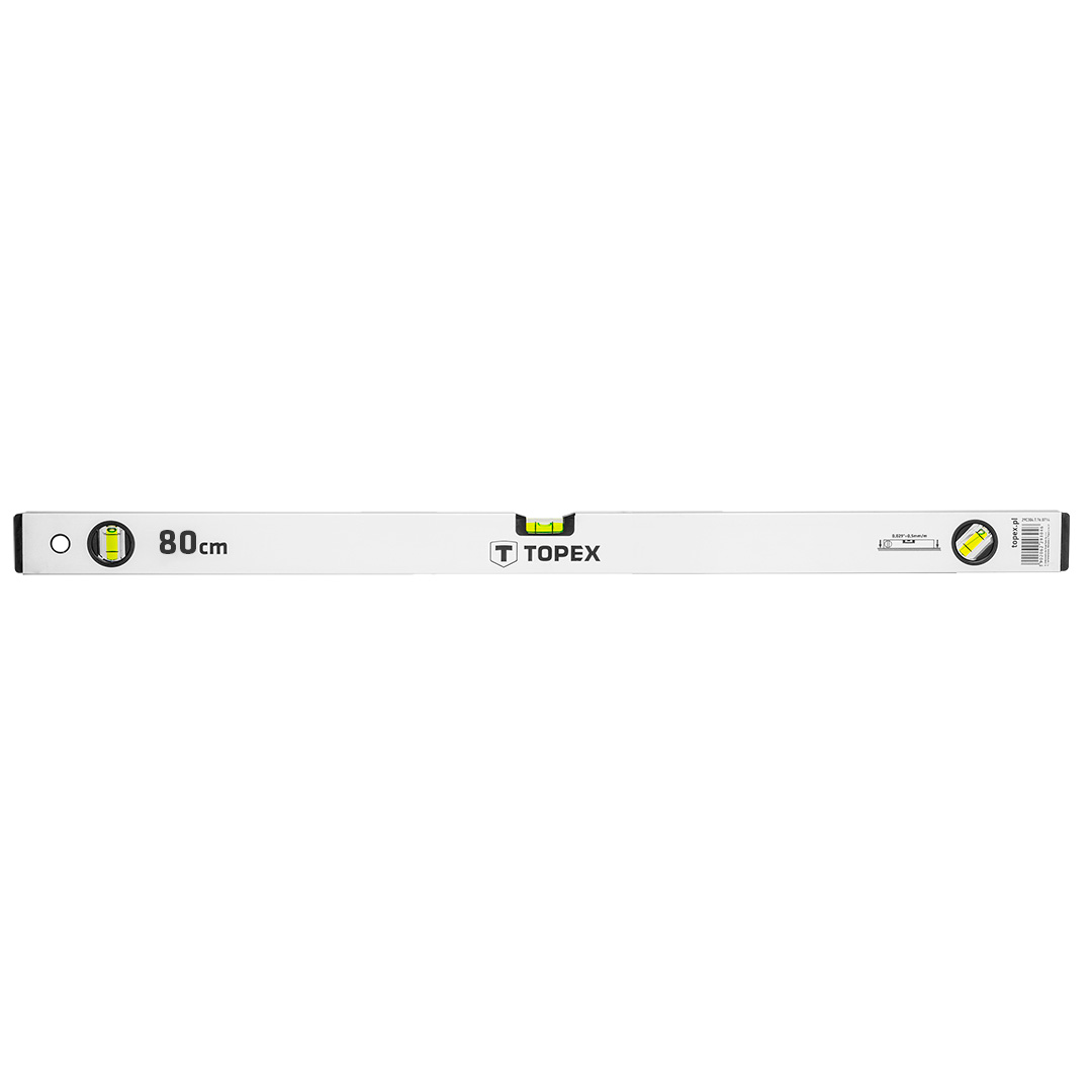 TOP-29C303--Poziomnica aluminiowa anodowana 80 cm, 3 libelle, (HxW) 50 x 20 mm, dokładność pomiaru 0.5 mm/m
