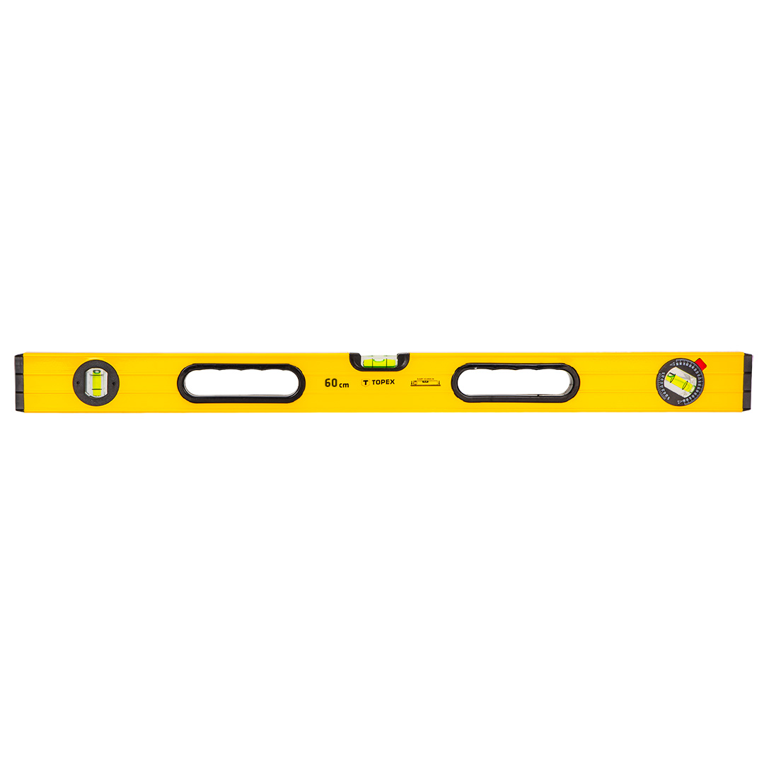 TOP-29C602--Poziomnica aluminiowa, 60 cm, 3 libelle, (HxW) 53 x 24 mm, regulowana libella, szlifowana powierzchnia miernicza, uchwyty, dokładność pomiaru 0.5 mm/m