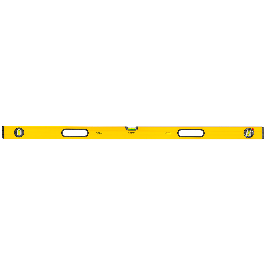 TOP-29C605--Poziomnica aluminiowa, 120 cm, 3 libelle, (HxW) 53 x 24 mm, regulowana libella, szlifowana powierzchnia miernicza, dokładność pomiaru 0.5 mm/m