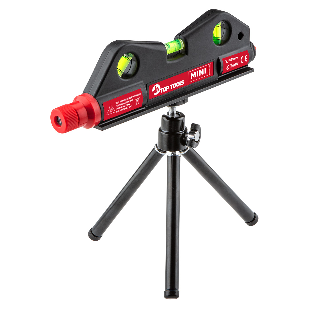 TOP-29C902--Poziomnica laserowa mini, statyw, długość fali lasera 650nm, moc lasera 1 mW, zasilanie: 2 baterie AA, CE