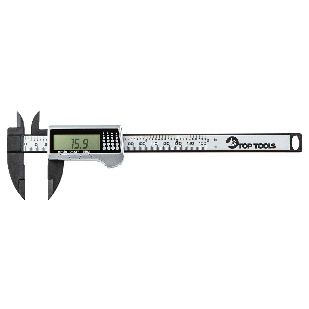 TOP-31C621--Suwmiarka cyfrowa 150 mm, kompozyt włókna węglowego, pomiar w milimetrach i calach, duży wyświetlacz, certyfikat CE