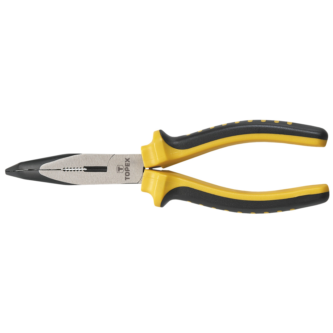 TOP-32D103--Szczypce wydłużone wygięte 160 mm, dwumateriałowy uchwyt, stal CS