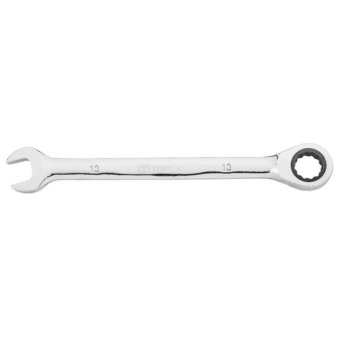 TOP-35D743--Klucz płasko-oczkowy z grzechotką 13 x 180 mm, mechanizm zapadkowy 48 zębów, stal CrV