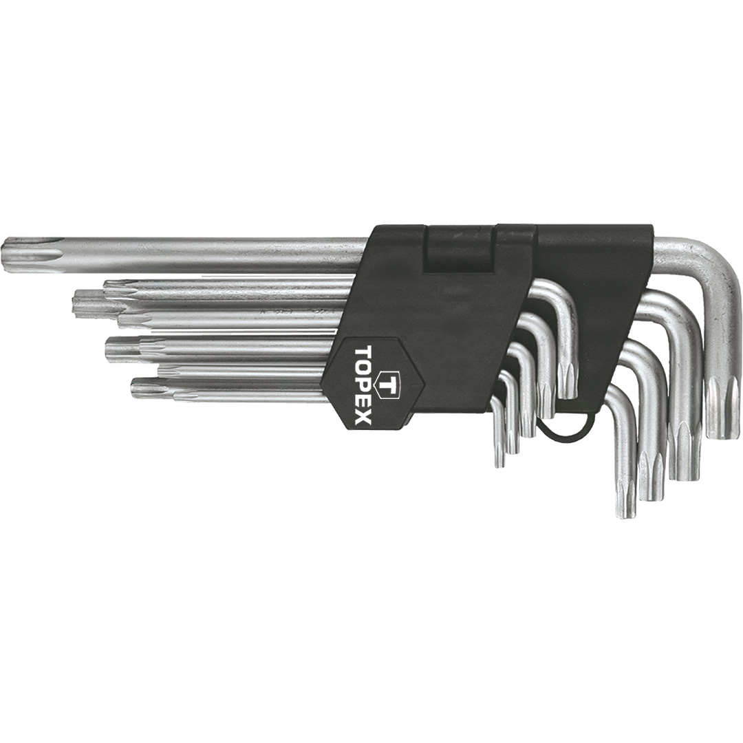 TOP-35D961--Klucze Torx T10-T50, zestaw 9 szt., długie, stal CrV, rozmiary: T10, T15, T20, T25, T27, T30, T40, T45, T50