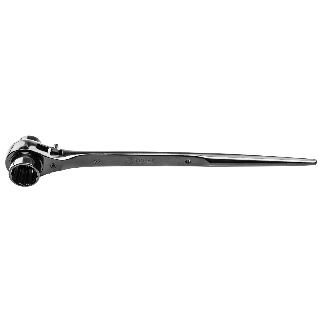 TOP-38D300--Klucz do rusztowań (nr ref. 38D300) TOPEX 19x22mm. Odkuwany, hartowany, oksydowany z zaostrzoną końcówką, długość 310 mm.