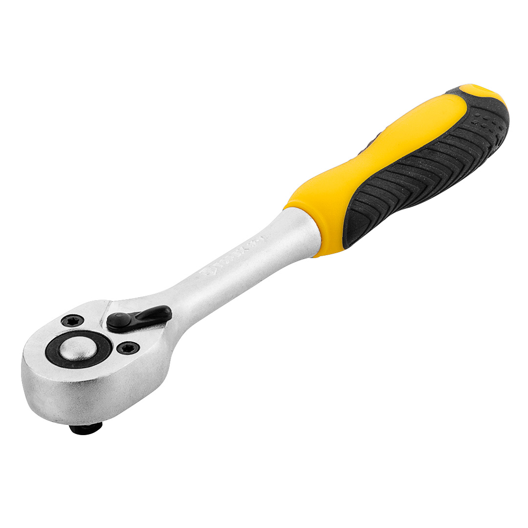 TOP-38D501--Grzechotka 1/4", 150 mm, stal CrV, mechanizm zapadkowy 45 zęby, przełącznik kierunku obrotów, dwumateriałowy uchwyt, DIN 3122