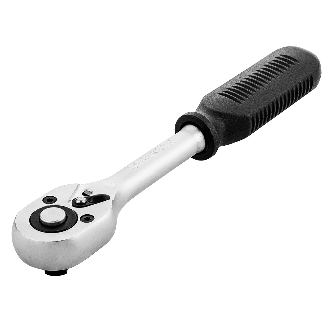 TOP-38D522--Grzechotka 3/8", 210 mm, stal CrV, mechanizm zapadkowy 24 zęby, przełącznik kierunku obrotów, DIN 3122