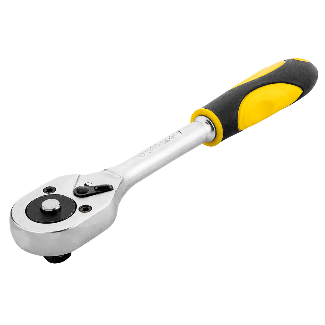 TOP-38D541--Grzechotka 1/2", 250 mm, stal CrV, mechanizm zapadkowy 24 zęby, przełącznik kierunku obrotów, dwumateriałowy uchwyt, DIN 3122