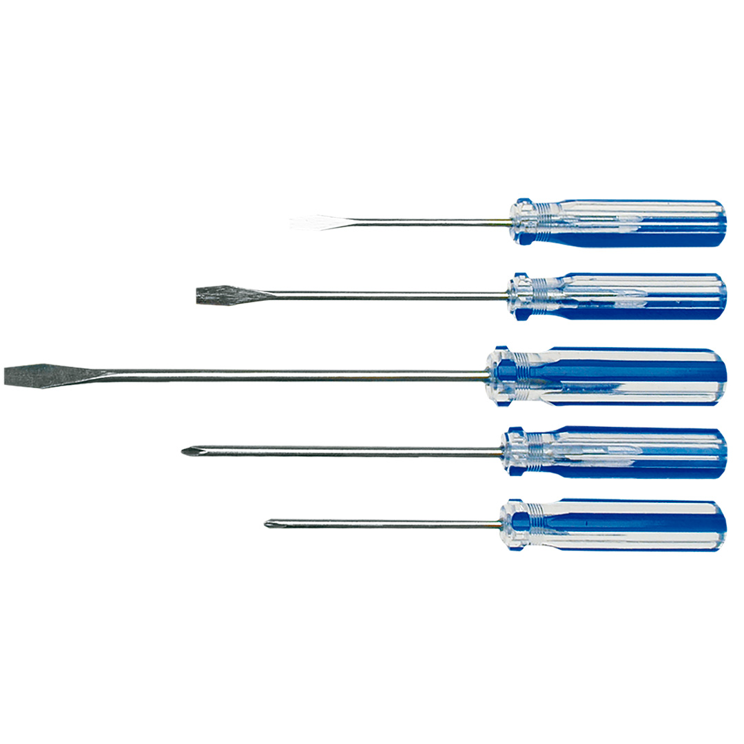 TOP-39D105--Wkrętaki, zestaw 5 szt., stal węglowa hartowana, rozmiary: płaskie 4 x 75 mm, 5 x 100 mm, 5 x 150 mm, PH1 x 100 mm, PH2 x 150 mm