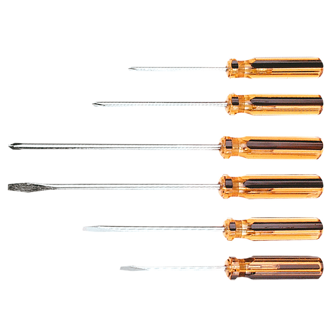 TOP-39D106--Wkrętaki, zestaw 6 szt., stal węglowa hartowana, rozmiary: płaskie 4 x 75mm, 5 x 100 mm, 5 x 150 mm, PH0 x 75 mm, PH1 x 100 mm, PH1 x 150 mm