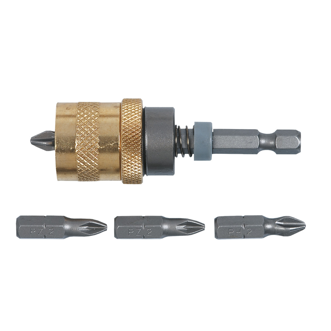 TOP-39D340--Uchwyt do końcówek, 1/4", 65 mm, zestaw 5 szt., 4 szt. końcówek wkrętakowych 25 mm, rozmiary: 2 x PH2, 2 x PZ2