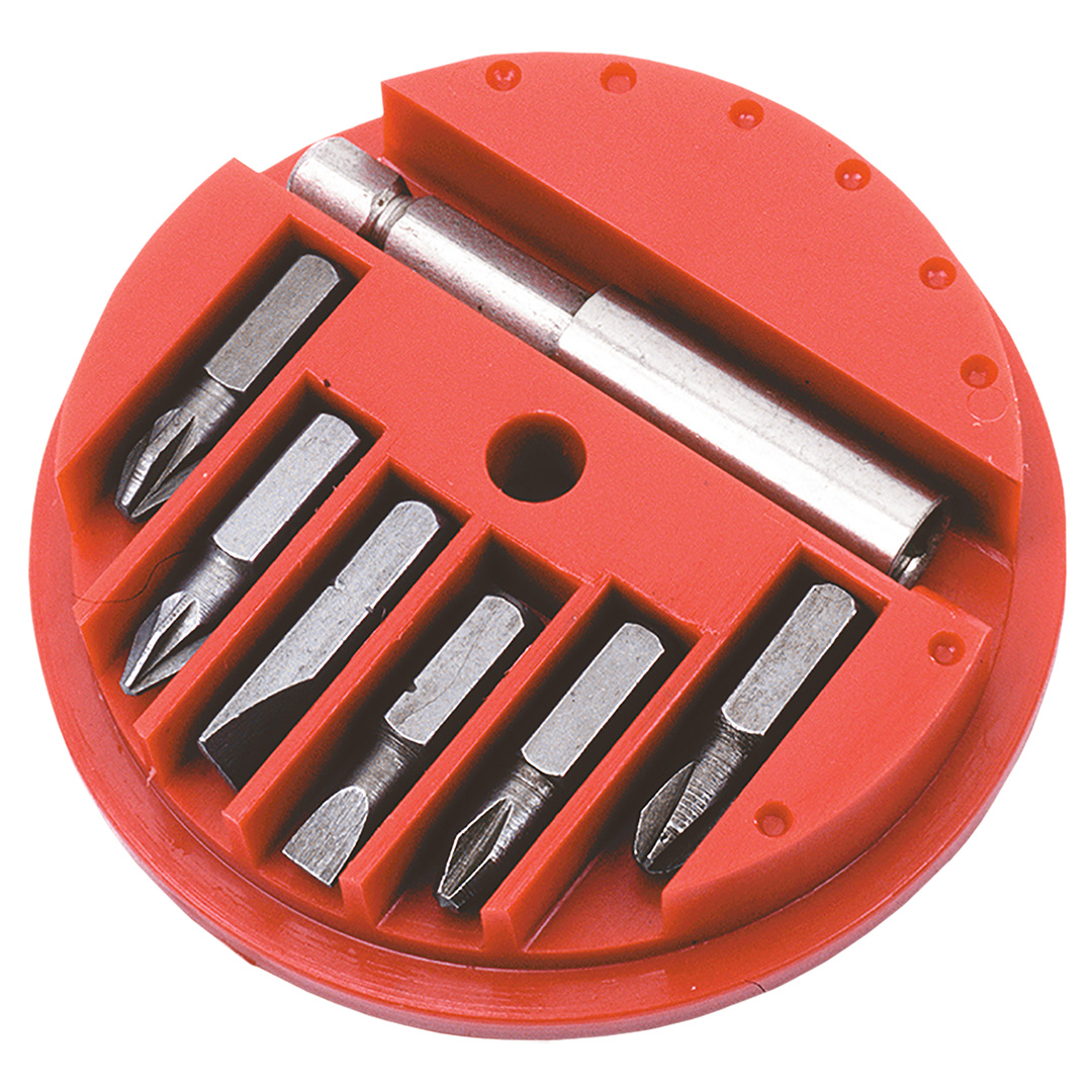 TOP-39D381--Końcówki wkrętakowe z uchwytem, zestaw 7 szt., rozmiary: płaskie 4, 5, 6 mm, PH1, PH2, PZ1, PZ2, etui